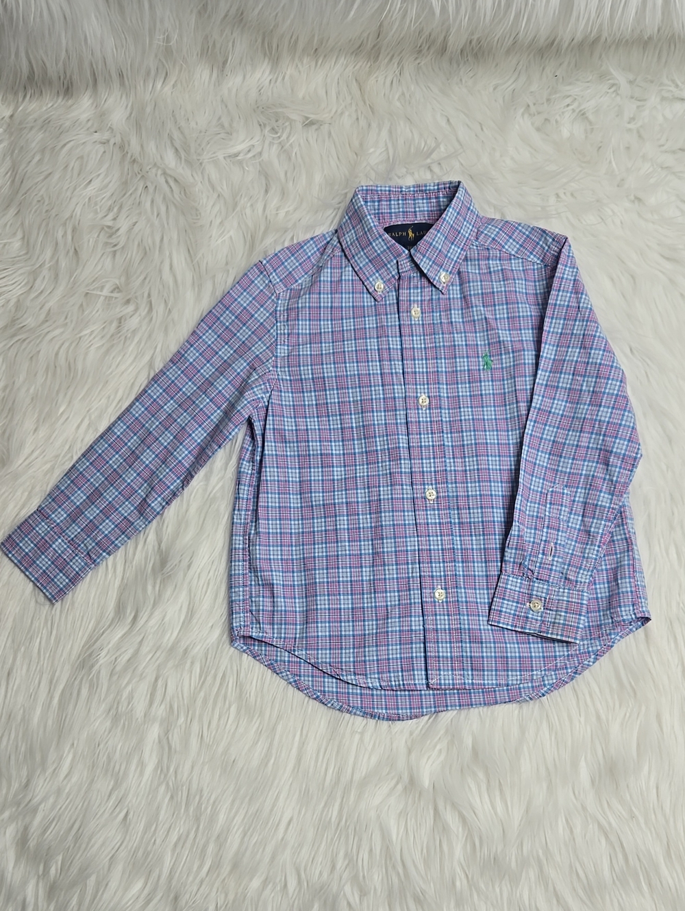 Ralph Lauren Blue and Purple Plaid Button-Down Shirt for Kids